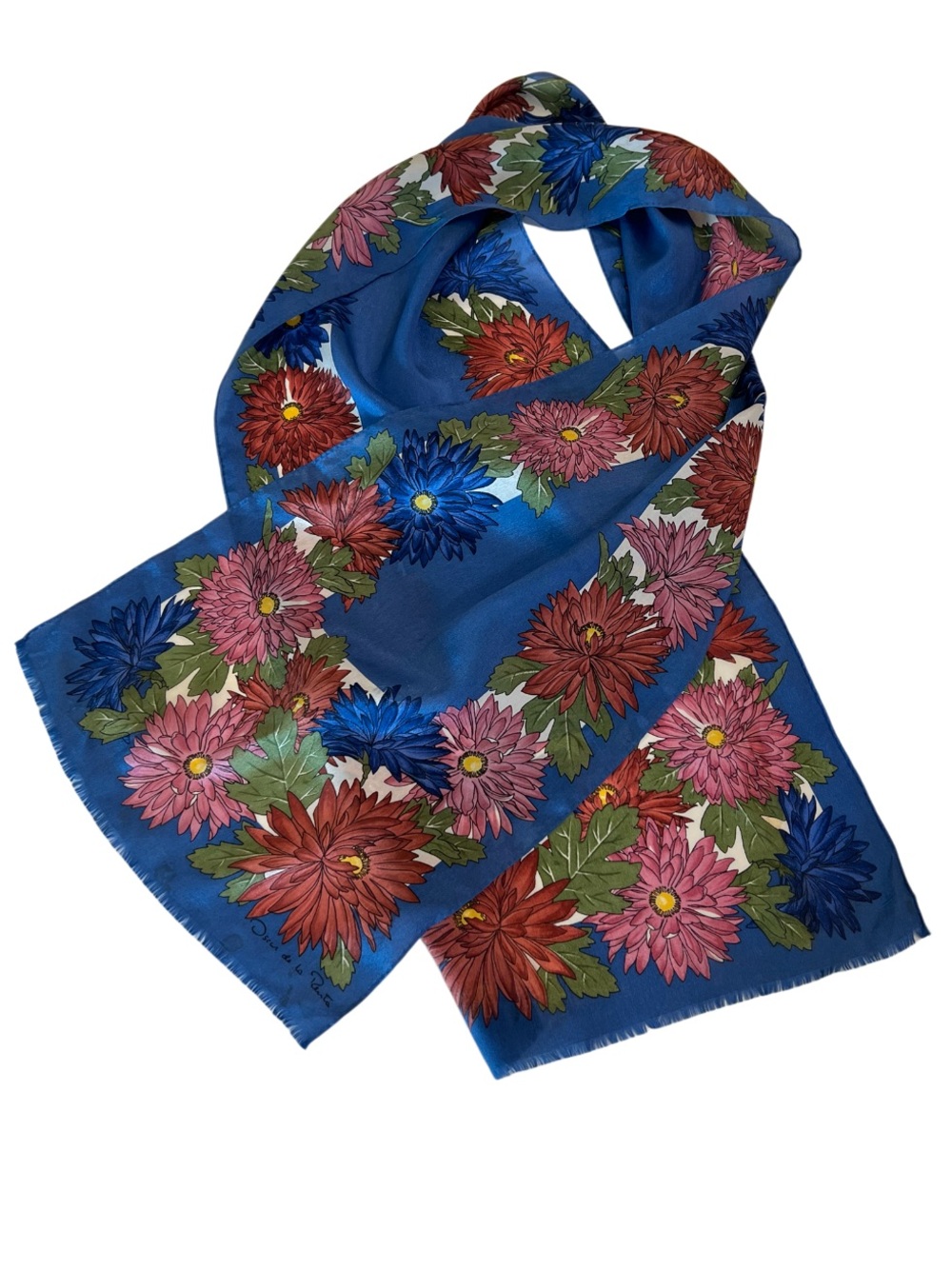 Vintage Oscar de la Renta Silk Floral Oblong Scarf Made in Japan Signed - Picture 2 of 9